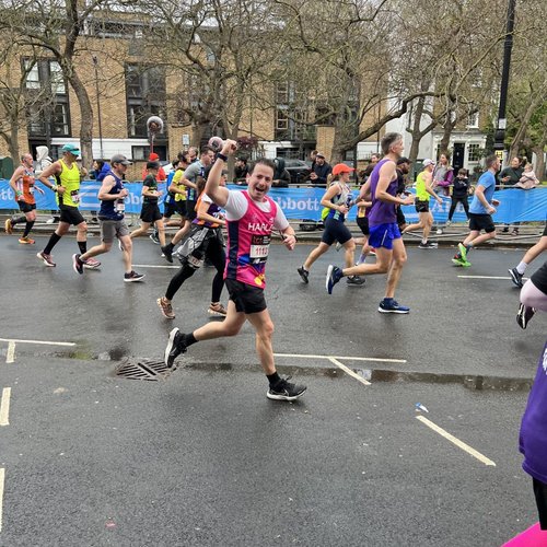 A member of #TeamSKC raising money for Solving Kids' Cancer UK by running in the London Marathon.