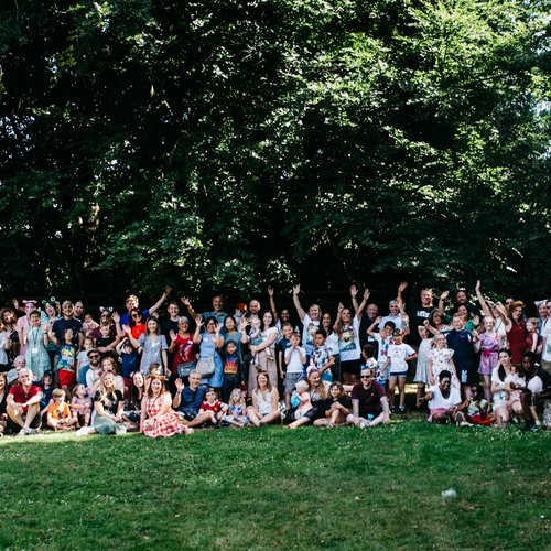 Solving Kids' Cancer UK staff and families gather at a Family Fun Day.